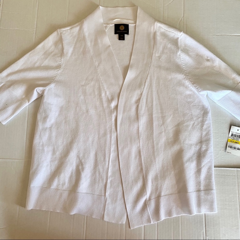 JM COLLECTION OPEN FRONT CARDIGAN TOP-TOGGLE SLEEVES WHITE SIZE MEDIUM PETITE - Picture 4 of 10
